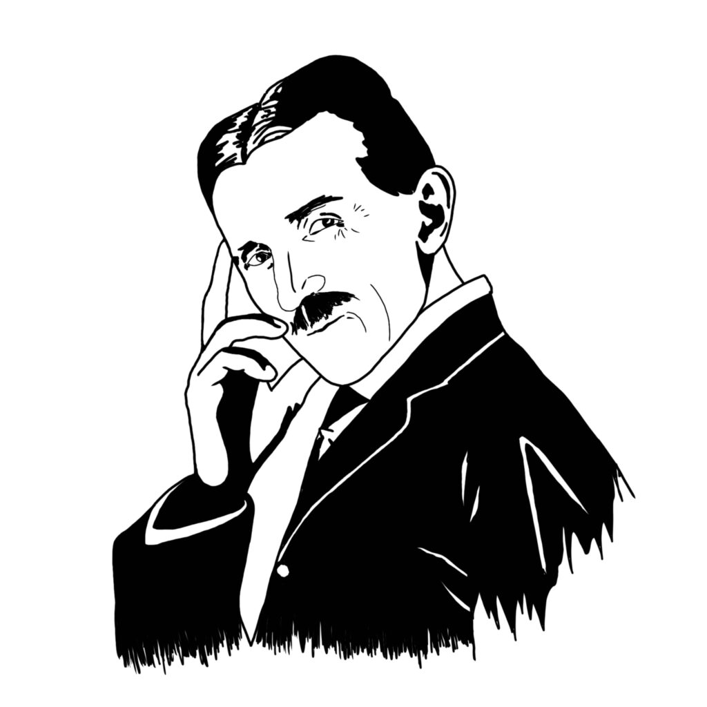 Gezeichnetes Portrait von Nikola Tesla